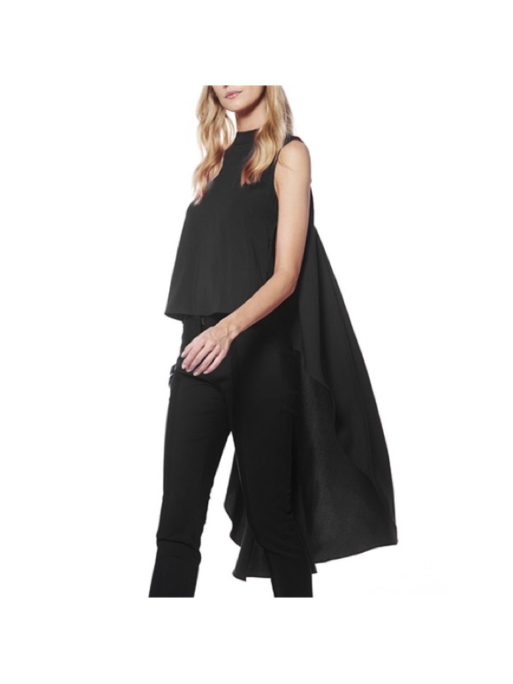 Gracia Black Sleeveless Drape-Back Blouse